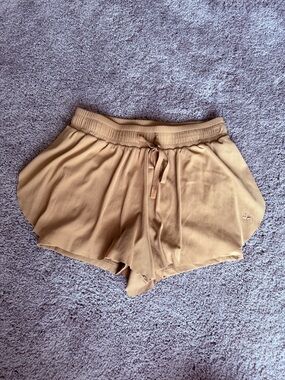 JoyLab flowy Tan/Taupe Athletic Drawstring Shorts with built in tight shorts